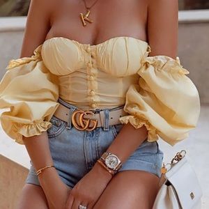 Yellow Puff Sleeve Crop Top EXCUSE THE WRINKLES